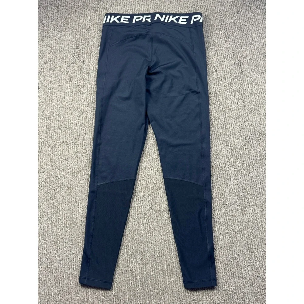 Nike Pro Mid Rise Mesh Paneled Tights Full Length Running Black Womens M